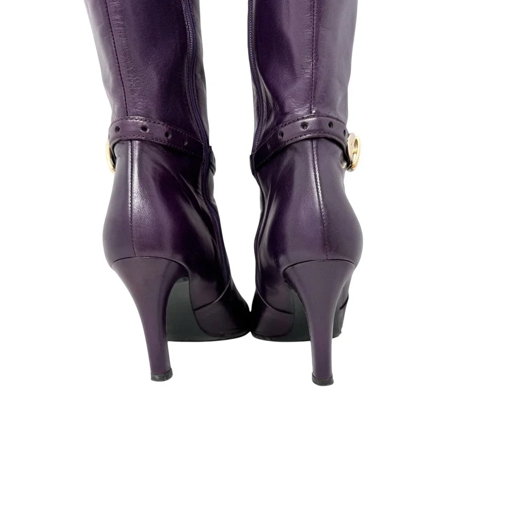 Gucci Knee High Boots Purple Leather Equestrian Early 2000s IT 37.5 / US 7.5B - Picture 7 of 14